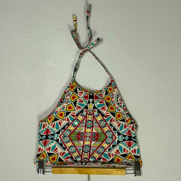 Billabong Cropped Halter Top Patterned Colorful Summer Festival - Picture 1 of 5